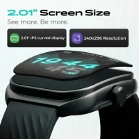 Boult Trail 2.01" 3D Curved HD Display, Working Crown, 190+ Watch Faces, Health Track Smartwatch (Raven Black Strap, Free Size) - Black