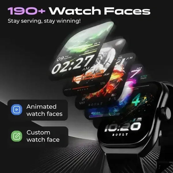 Boult Trail 2.01" 3D Curved HD Display, Working Crown, 190+ Watch Faces, Health Track Smartwatch (Raven Black Strap, Free Size) - Black