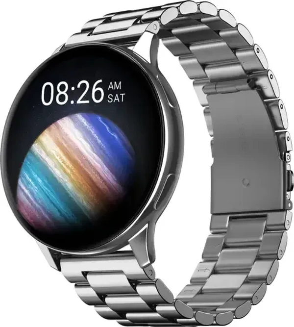 Noise Vortex Plus, 1.46'' AMOLED Display, BT Calling, Sleek Metal Finish Smartwatch (Elite Silver Strap, Regular) - Silver