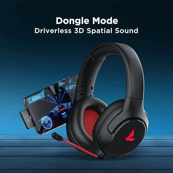 Boat boAt Immortal Im 1300 Gaming Bluetooth Wireless Over Ear Headphones With Mic With 2.4Ghz Ultra Low Latency Mode Upto 35Ms, Bluetooth Mode 3D Spatial Audio, Bt V5.1, Dual Mics, Dongle Slot(Black Sabre)