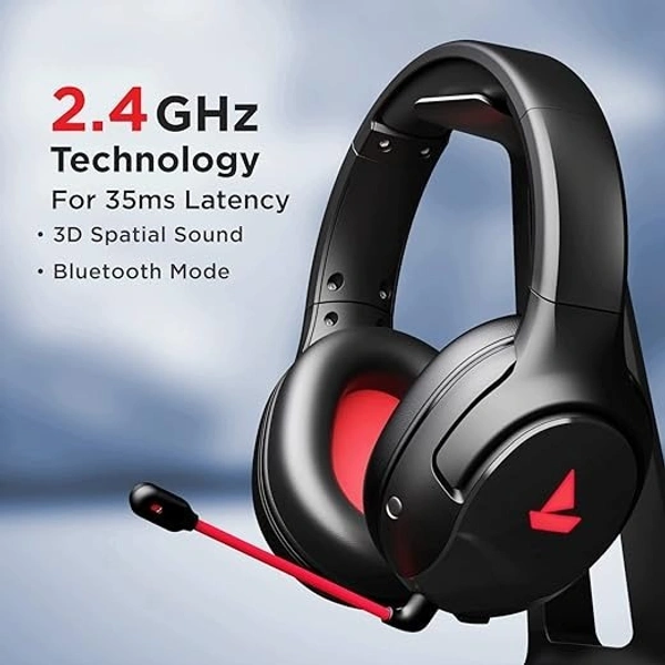 Boat boAt Immortal Im 1300 Gaming Bluetooth Wireless Over Ear Headphones With Mic With 2.4Ghz Ultra Low Latency Mode Upto 35Ms, Bluetooth Mode 3D Spatial Audio, Bt V5.1, Dual Mics, Dongle Slot(Black Sabre)