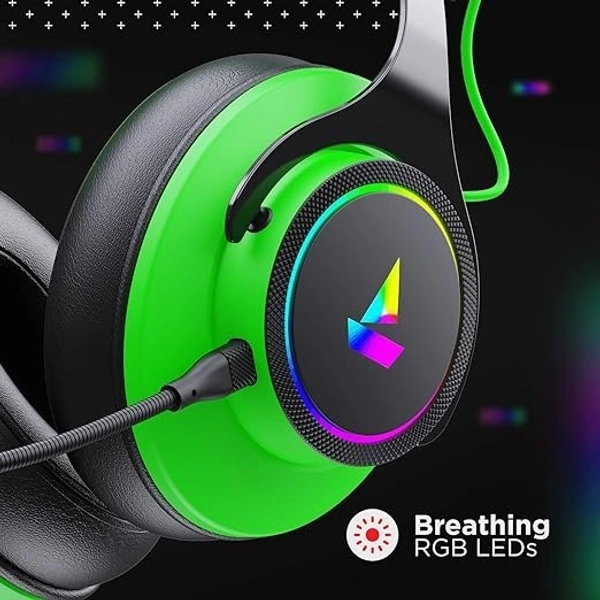 Boat boAt Immortal IM1000D Dual Channel Gaming Wired Over Ear Headphones with mic, Dolby Atmos, 7.1 Channel Surround Audio, 50mm Drivers & RGB Breathing LEDs(Viper Green) - Viper Green