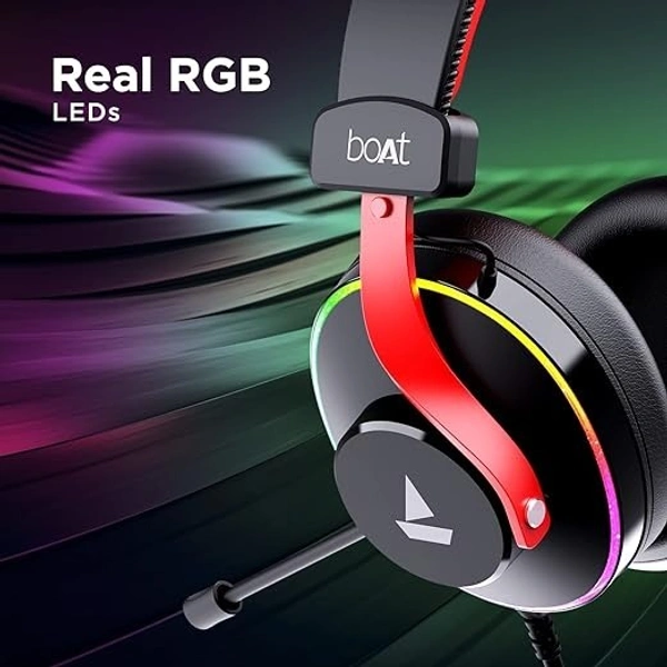 Boat boAt Immortal IM-700 7.1 Channel PC Virtual Surround Sound, ENx Tech, RGB LEDs, Remote Control, Braided Cable USB Wired Over Ear Gaming Headphones with Mic and 50mm Drivers (Black Sabre)
