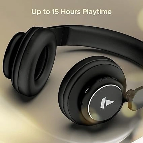 boAt Rockerz 450 Bluetooth On Ear Headphones with Mic, Upto 15 Hours Playback, 40MM Drivers, Padded Ear Cushions, Integrated Controls and Dual Modes(Luscious Black) - Black