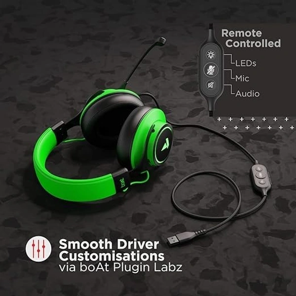 Boat boAt Immortal IM1000D Dual Channel Gaming Wired Over Ear Headphones with mic, Dolby Atmos, 7.1 Channel Surround Audio, 50mm Drivers & RGB Breathing LEDs(Viper Green) - Viper Green
