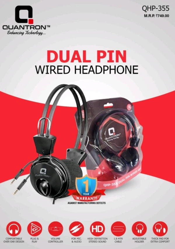 Quantron Dual Pin Headphone - Black