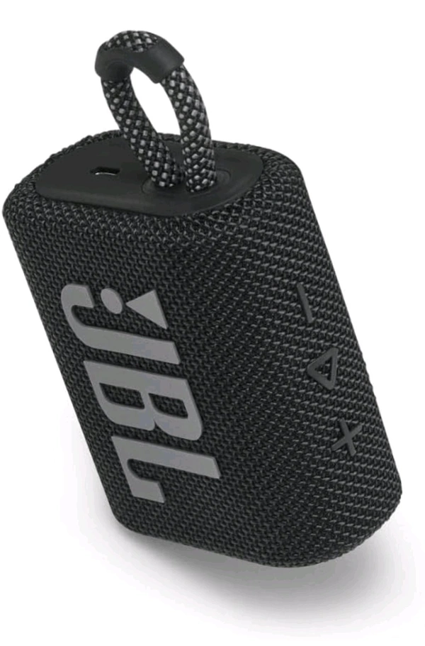 JBL Go 3, Wireless Ultra Portable Bluetooth Speaker, Pro Sound, Vibrant Colors with Rugged Fabric Design, Waterproof, Type C (Without Mic, Black) - Black