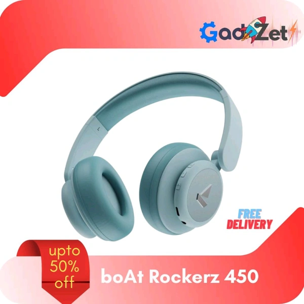 boAt Rockerz 450 Bluetooth On Ear Headphones with Mic, Upto 15 Hours Playback, 40MM Drivers, Padded Ear Cushions, Integrated Controls and Dual Modes(Luscious Black) - Black