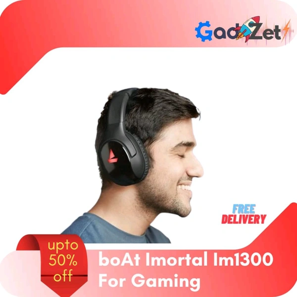 Boat boAt Immortal Im 1300 Gaming Bluetooth Wireless Over Ear Headphones With Mic With 2.4Ghz Ultra Low Latency Mode Upto 35Ms, Bluetooth Mode 3D Spatial Audio, Bt V5.1, Dual Mics, Dongle Slot(Black Sabre)