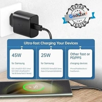 Samsung charger-45W Type-C Travel Adapter & USB C Cable Combo Mobile Charger Super Fast Charging Adaptor With PD Charging For Samsung Galaxy S24 Ultra S23 S22 S21 fe S20 S20+ M14 5G M34 M54 M53 5g M33 - Black