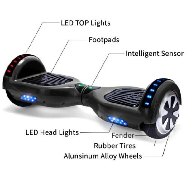 CASTLE Multicolor 6.5 HOVERBOARD WITH LED LIGHTS, 3-4 Hours, Lithium - Black