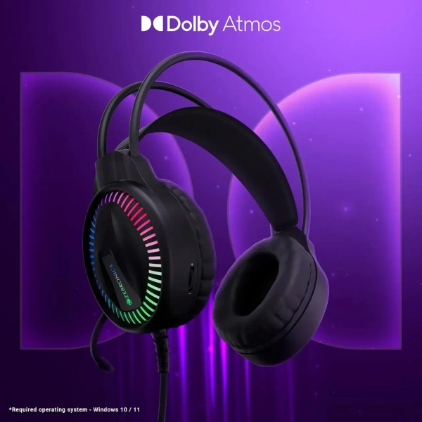 Zebronics Blitz C Dolby Atmos Gaming Headphone 50Mm Drivers Rgb Lights Flexible Mic Type-C