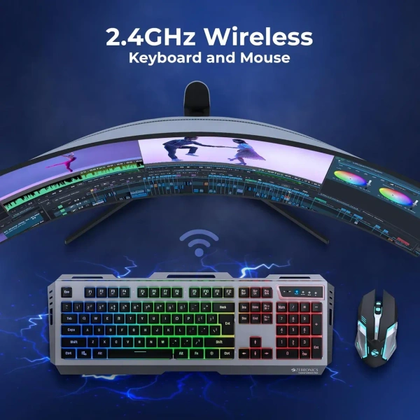 Zebronics Transformer Pro Wireless Gaming Keyboard & Mouse Combo 2.4Ghz Led Modes Upto 4000 Dpi