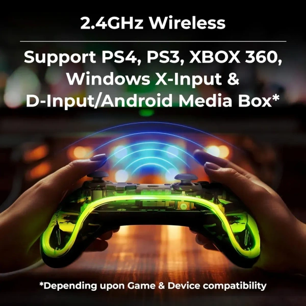 Zebronics Zeb Max Link Plus Wireless Gamepad, RGB, Haptic, Rechargeable Battery, PS4 PS3 Xbox 360 Windows X-Input and D-input/Android Media Box
