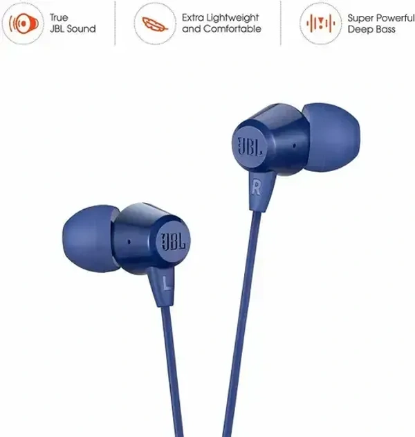 JBL C50HI Wired (Black, In the Ear) - Blue