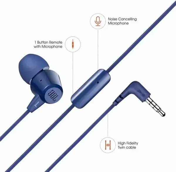 JBL C50HI Wired (Black, In the Ear) - Blue