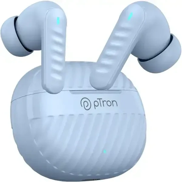 PTron Bassbuds Nova - AI ENC 4 Mics, 40hrs Playback, Deep Bass, 50ms Low Latency Bluetooth (Light Blue, True Wireless)