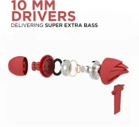 boAt Bassheads 100 C w/ Type-c Jack, boAt Signature Sound & Integrated Controls Wired (Black2, In the Ear) - Red