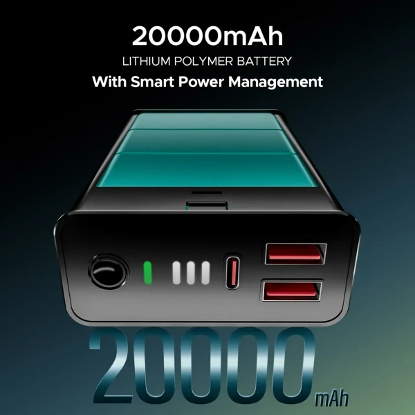 boAt 20000mAh Power Bank w/ 2-Way 22.5W Fast Charging & Smart IC Protection - PB400 Pro (Carbon Black) - Black