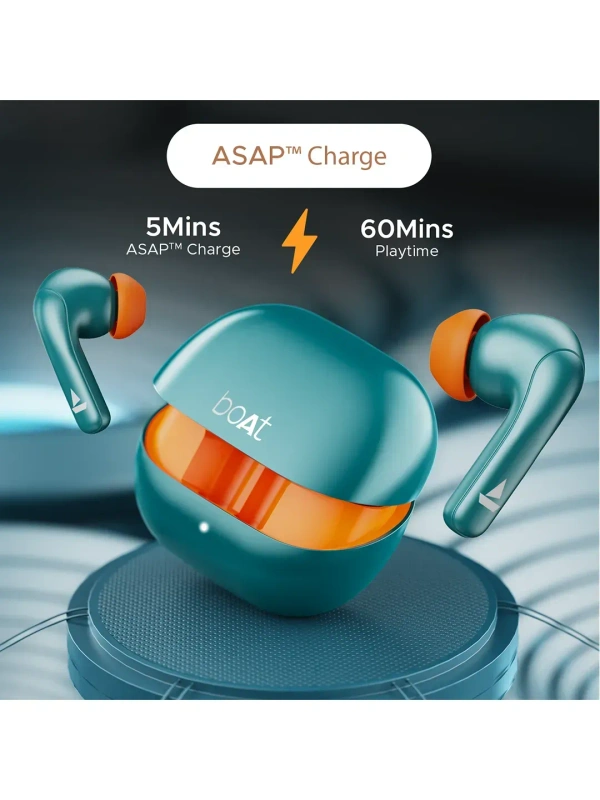 boAt Airdopes 155 Tws Earbuds W/ 40h Playtime, in-ear Detection, Quad Mics Enx Tech(Active Teal) - Cyan Aqua