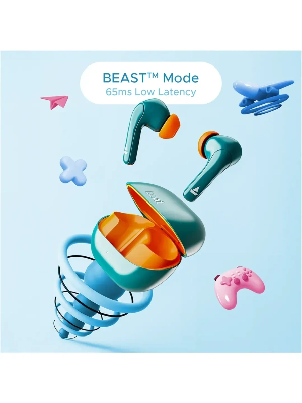 boAt Airdopes 155 Tws Earbuds W/ 40h Playtime, in-ear Detection, Quad Mics Enx Tech(Active Teal) - Cyan Aqua