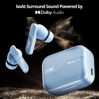 boAt Airdopes 800 TWS Earbuds w/ Dolby Audio, High Fidelity Drivers, 4 Mics ENx Tech & Hearables App(Interstellar Blue) - Cyan Aqua
