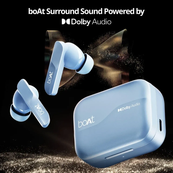 boAt Airdopes 800 TWS Earbuds w/ Dolby Audio, High Fidelity Drivers, 4 Mics ENx Tech & Hearables App(Interstellar Blue) - Cyan Aqua