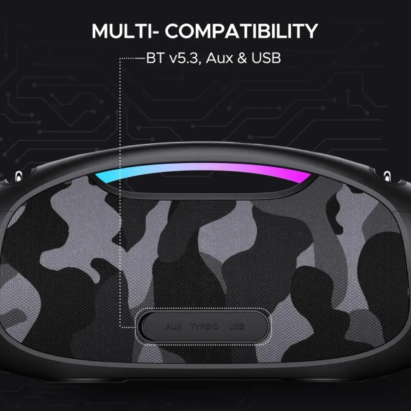 boAt Stone 1800 BT Speaker w/ 90W RMS Sound, 5H Platime, EQ Modes, BT v5.3 & IPX6 Rating (Camo Black) - Black