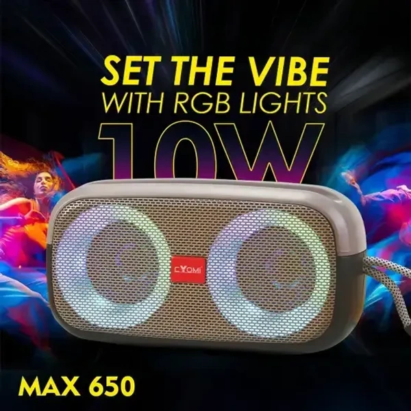 Cyomi Wireless Portable Speaker With RGB Dimmable Light USB/AUX/TF Card Support 6 Hrs 10 W Bluetooth Party Speaker (Grey, 5.1 Channel)
