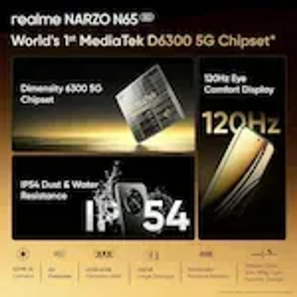 Realme Lowest Price Ever Realme Narzo N65 5G, 4GB RAM, 128GB ROM, Amber Gold, Smartphone - gold, Gold
