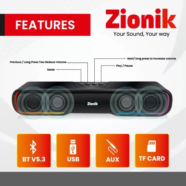 Zionik Zionik Beam 25 W Bluetooth Soundbar (Black, 2.2 Channel)