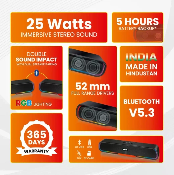 Zionik Zionik Beam 25 W Bluetooth Soundbar (Black, 2.2 Channel)