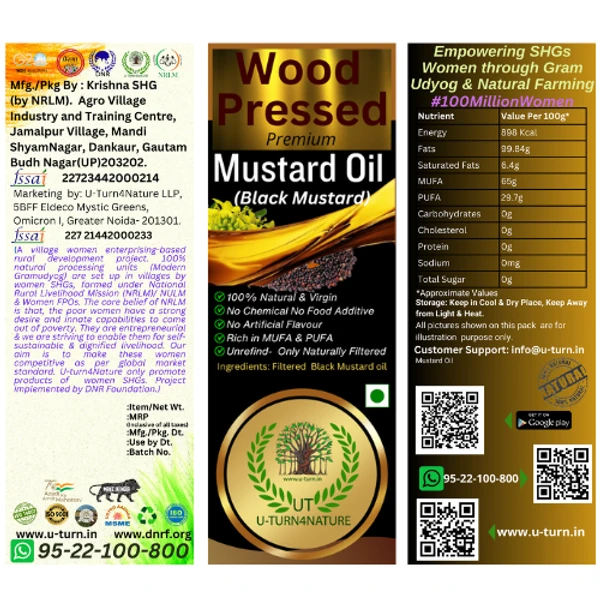 Wood-Cold Pressed Black Mustard Oil, 100% Natural 1L - 1L