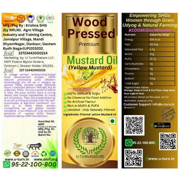 Wood-Cold Pressed Yellow Mustard Oil, 100% Natural 1L - 1L