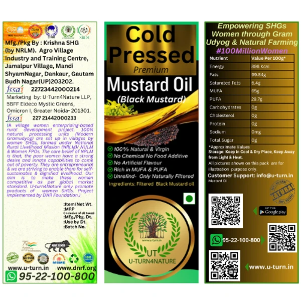 Cold-Pressed Black Mustard Oil, Homemade, 1L - 1L