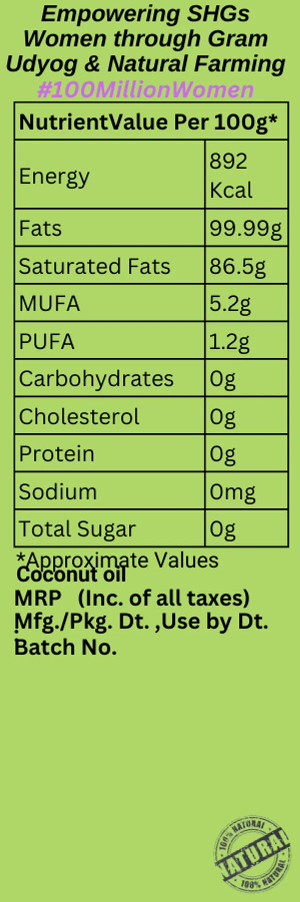 Wood Pressed Coconut Oil, Extra Virgin 100ML - 100ml