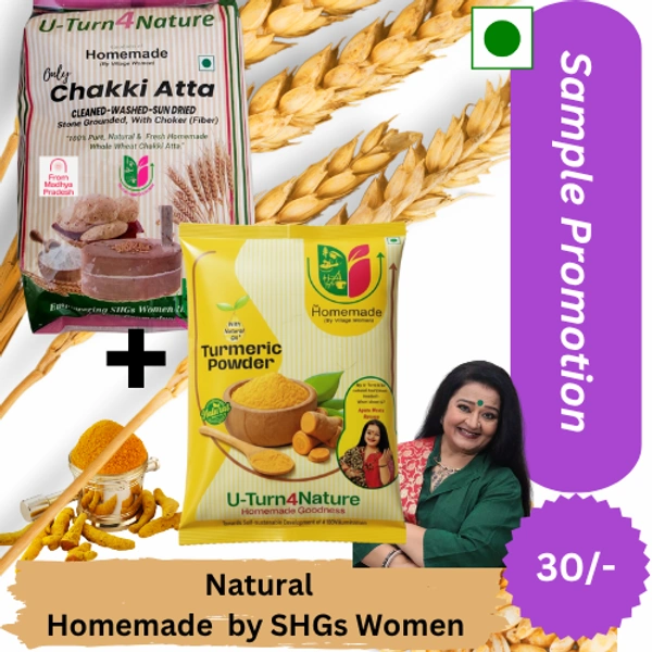 Sample Promtion MP Chakki Wheat Atta 1kg+ Haldi Powder 100g = Rs.30. Ask for code - 1kg+100g