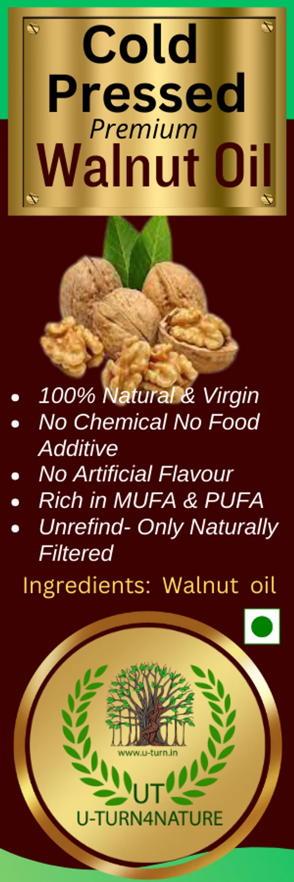 Walnut Oil, Wood-Cold Pressed Extra Virgin 100ML - 100ML