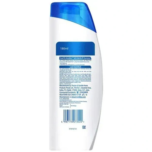 Head & shoulders Cool Menthol Anti-Dandruff Shampoo - Cools & Energizes Scalp, Upto 100% Dandruff Free - 180ml