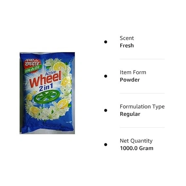 Wheel Active 2 in 1 Detergent Powder - Clean And Fresh - 1kg