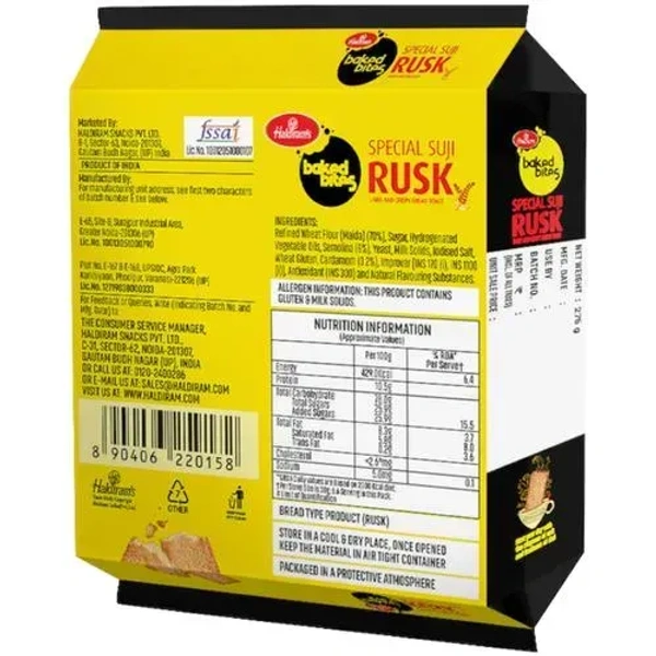 Haldiram's Suji Rusk - Del, 275g Pouch 