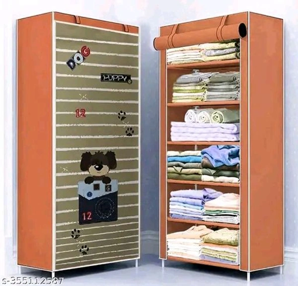 6 Layer Cute Puppy Print Almari Brown - Brown