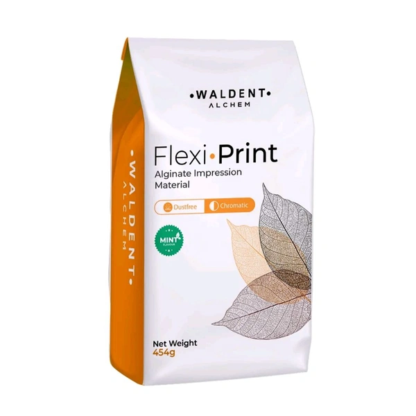 Walldent  Waldent FlexiPrint Alginate Powder Impression MaterialChromatic, Dust-free, High-precision Alginate Impression Material With Mint Flavor - 1 x FlexiPrint Alginate 454gm