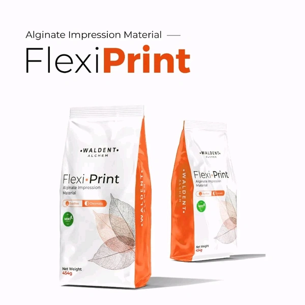 Walldent  Waldent FlexiPrint Alginate Powder Impression MaterialChromatic, Dust-free, High-precision Alginate Impression Material With Mint Flavor - 1 x FlexiPrint Alginate 454gm