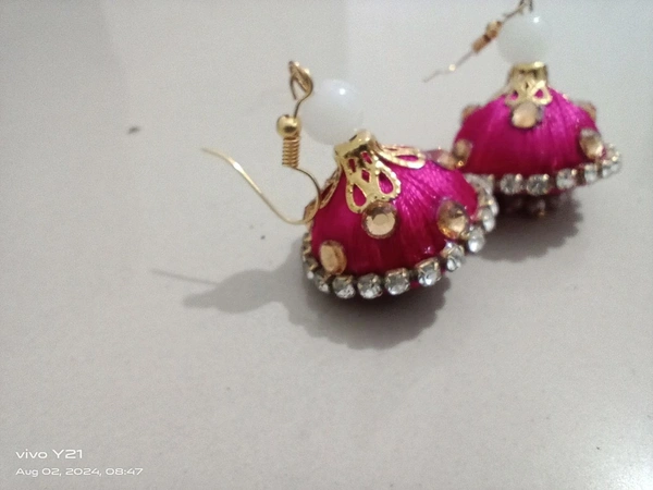 Silk Thread Jhumka  - Yellow
