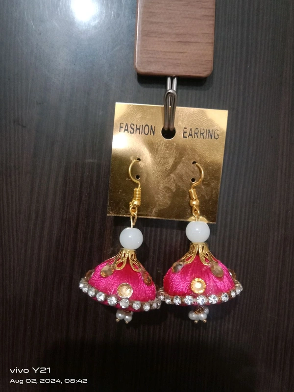 Silk Thread Jhumka  - Yellow