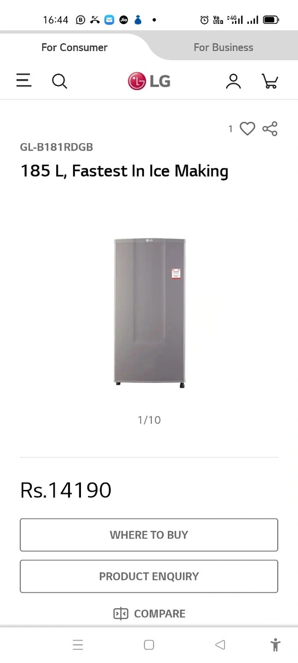 LG  Single Door Refrigerator - gry, 185 liter