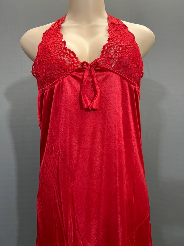 Women's Satin Hot Red Color, Relaxed, Nighty Set With 3pc Set