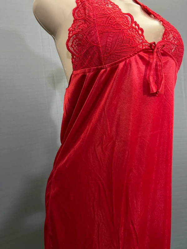 Women's Satin Hot Red Color, Relaxed, Nighty Set With 3pc Set - Red, Small