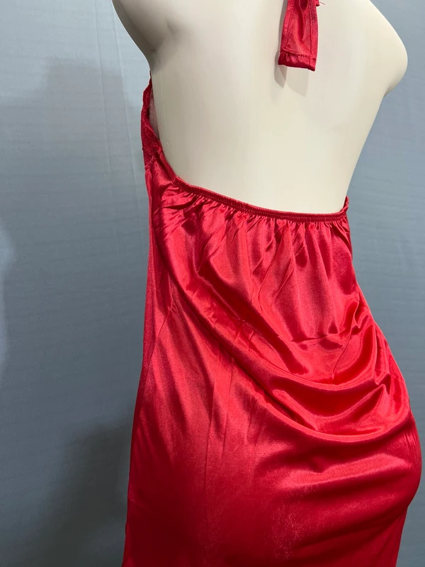 Women's Satin Hot Red Color, Relaxed, Nighty Set With 3pc Set - Red, Small